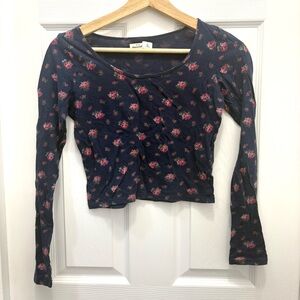 Abercrombie & Fitch Cotton-blend Navy Floral Long Sleeve Tee